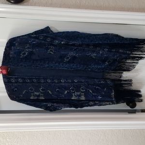 Blue burn out velvet kimono floral